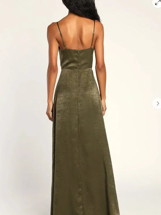Lulus Constantine Olive Green Satin Maxi Dress M Bridesmaid - Picture 8 of 9